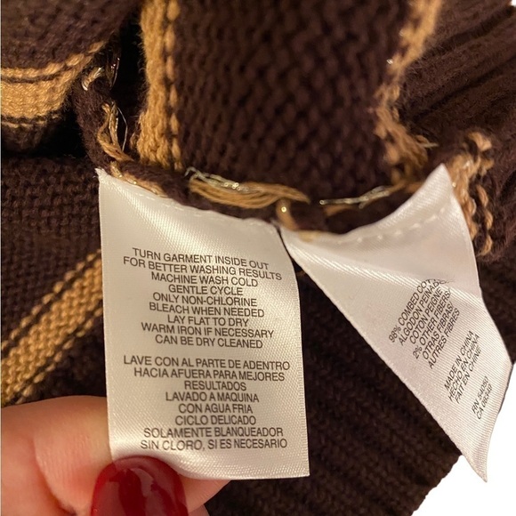 Jones New York Women's Sweater Roll Up Button Boat Brown Stripe Size Small. NWT - Picture 9 of 14